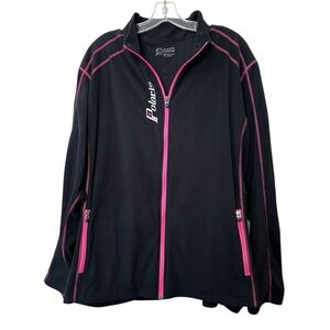 Polaris Black and Pink Fleece Jacket with Full-Length Zipper and Piping
